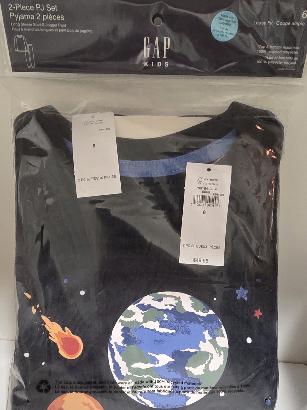 GAP Black Long-Sleeve Tee with Space Earth & Comet Graphic